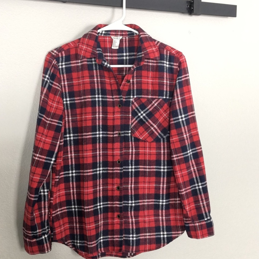 Red and blue flannel plaid with pocket